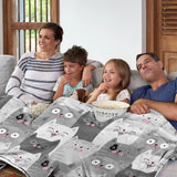 *Snuggle Up with the Adorable Pink Face Grey Cat Printed Flannel Fleece Blanket! 🐱💖 - Soft Cat Lover Gift, Cozy Throw, Cute Grey Cat Design