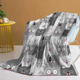 *Snuggle Up with the Adorable Pink Face Grey Cat Printed Flannel Fleece Blanket! 🐱💖 - Soft Cat Lover Gift, Cozy Throw, Cute Grey Cat Design