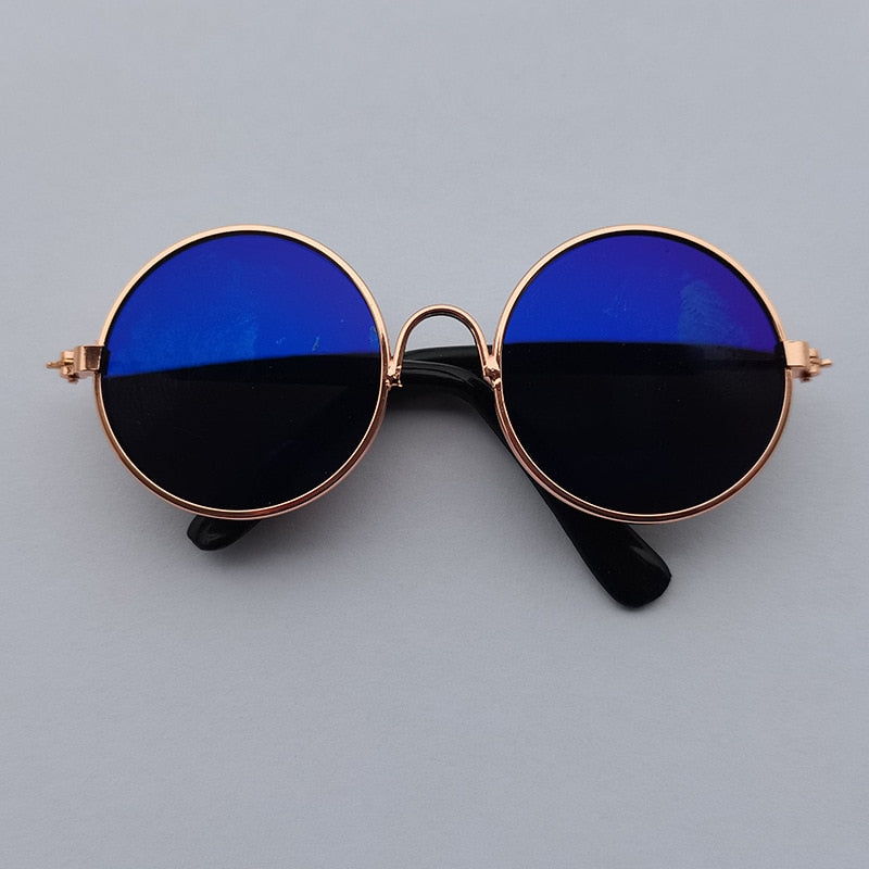 Round Vintage Sunglasses with Blue Lenses and Gold Frames